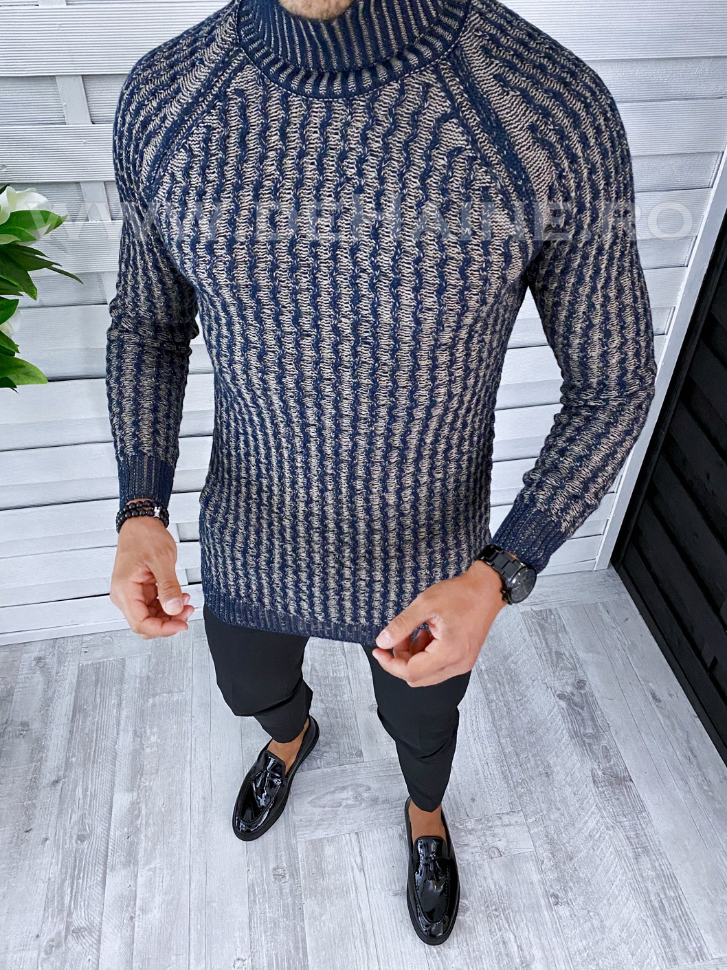 Pulover barbati gros slim fit bleumarin t3712 104-1*